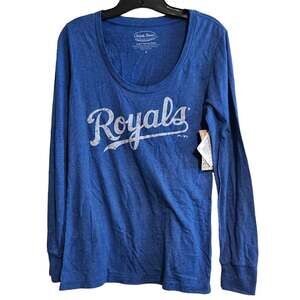 Large Majestic Threads KC Royals long sleeve blue shirt silver embellishments